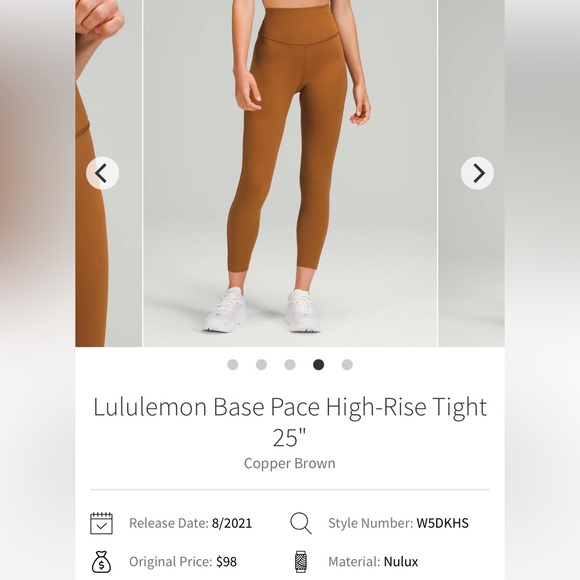 Like new Lululemon Base Pace Copper Brown High-Rise Leggings Size 2 - Picture 1 of 5